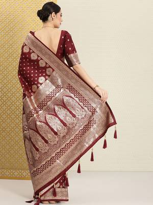 Brown ethnic motifs zari banarasi saree 3