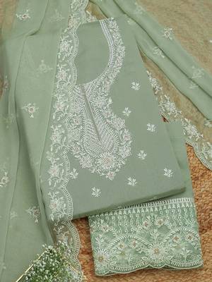 floral embroidered organza unstitched dress material 1