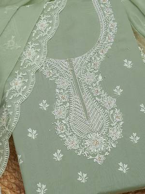 floral embroidered organza unstitched dress material 2