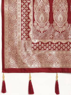 Brown ethnic motifs zari banarasi saree 5
