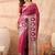 Burgundy woven design banarasi sarees with unstitched blouse