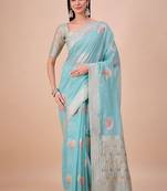Blue floral woven design saree