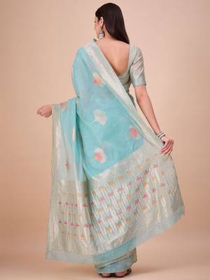 Blue floral woven design saree 3