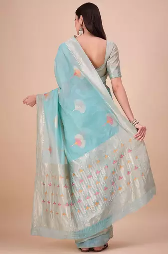 Blue floral woven design saree
