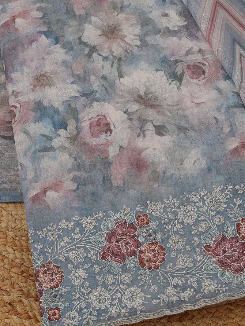 printed linen unstitched dress material