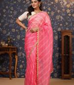 Pink lehriya printed embellished organza saree
