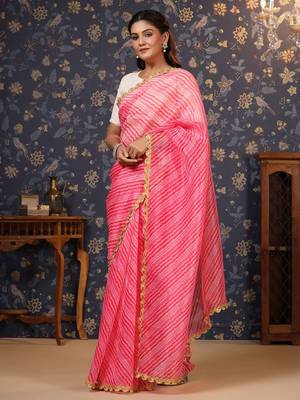 Pink lehriya printed embellished organza saree 2