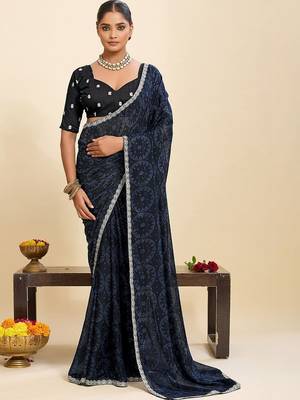 Navy blue bandhani pure georgette saree 1