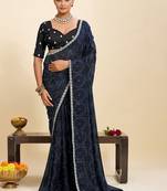 Navy blue bandhani pure georgette saree