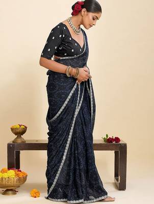 Navy blue bandhani pure georgette saree 2