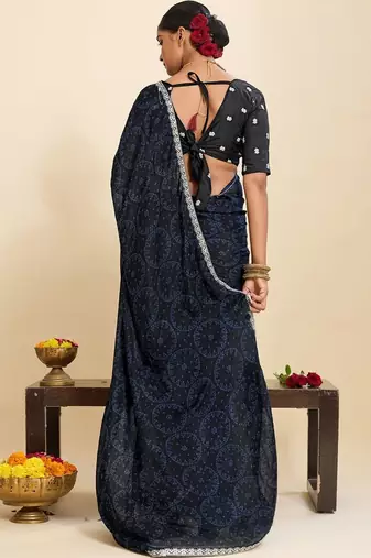 Navy blue bandhani pure georgette saree