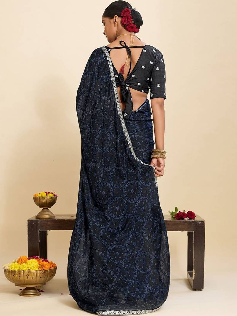 Navy blue bandhani pure georgette saree