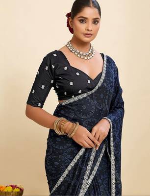 Navy blue bandhani pure georgette saree 5