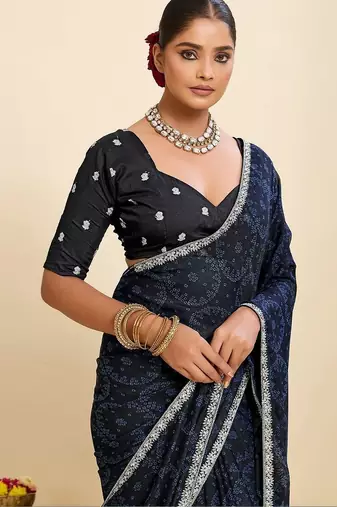 Navy blue bandhani pure georgette saree