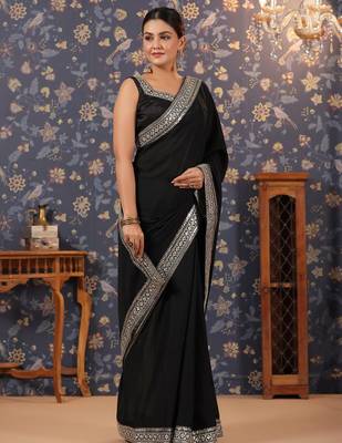 Black embellished pure georgette sarees 3