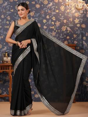 Black embellished pure georgette sarees 5