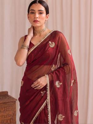 Maroon embroidered tissue designer saree 2