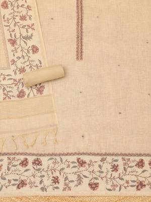 embroidered linen unstitched dress material 2