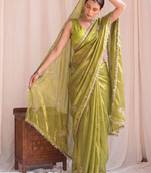 Lime embroidered tissue designer saree