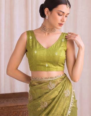 Lime embroidered tissue designer saree 5