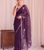 Purple sequinned tissue designer saree