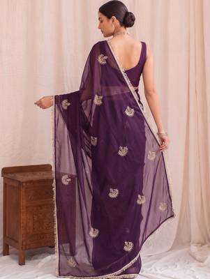 Purple sequinned tissue designer saree 2