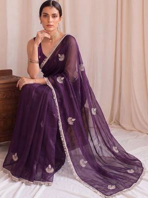 Purple sequinned tissue designer saree 3
