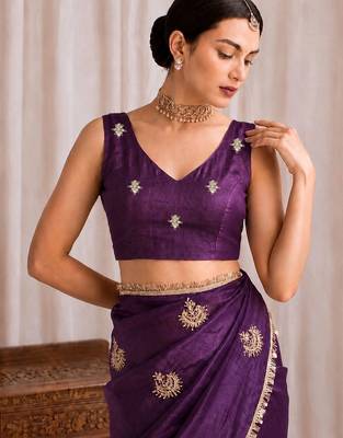 Purple sequinned tissue designer saree 4