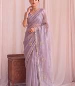 Lavender embroidered tissue designer saree
