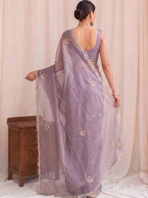 Lavender embroidered tissue designer saree 2