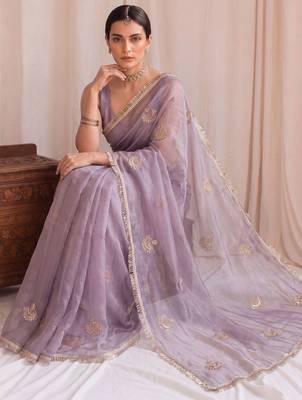 Lavender embroidered tissue designer saree 4