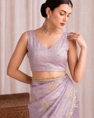 Lavender embroidered tissue designer saree 5