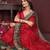 Red bandhani printed georgette saree with unstitched blouse