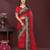 Red bandhani printed georgette saree with unstitched blouse