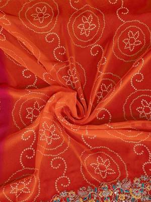 Orange bahdhani printed embroidered georgette saree with unstitched blouse 5