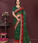 Green bahdhani printed embroidered georgette saree with unstitched blouse