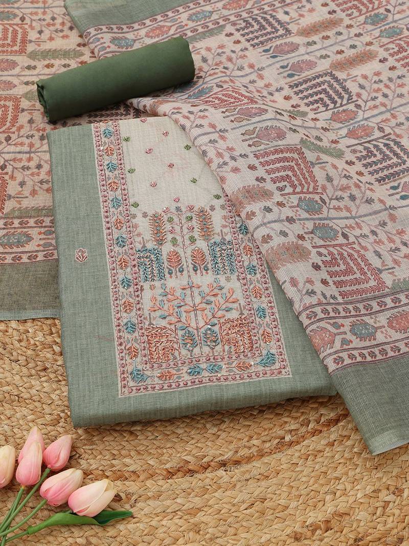 printed linen unstitched dress material
