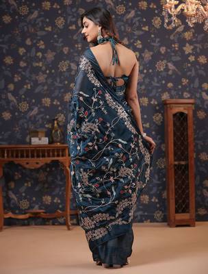 Teal floral embroidered sarees 4