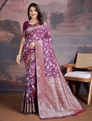 Purple woven design banarasi saree with blouse piece 1