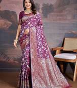 Purple woven design banarasi saree with blouse piece