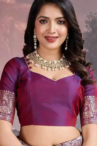 Purple woven design banarasi saree with blouse piece