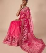 Pink embroidered saree with blouse piece