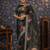 Olive floral printed sequinned organza saree