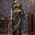 Olive floral printed sequinned organza saree