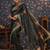 Olive floral printed sequinned organza saree