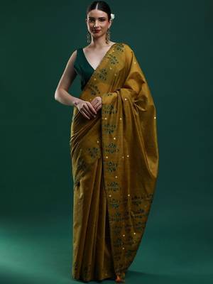 Mustard woven designed  muga sarees 1