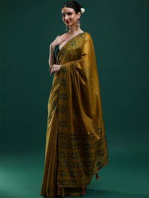 Mustard woven designed  muga sarees 2