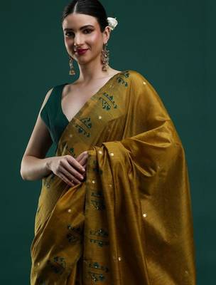 Mustard woven designed  muga sarees 3
