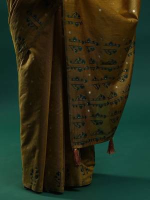 Mustard woven designed  muga sarees 5