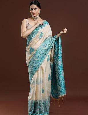 Beige woven design saree with blouse 1